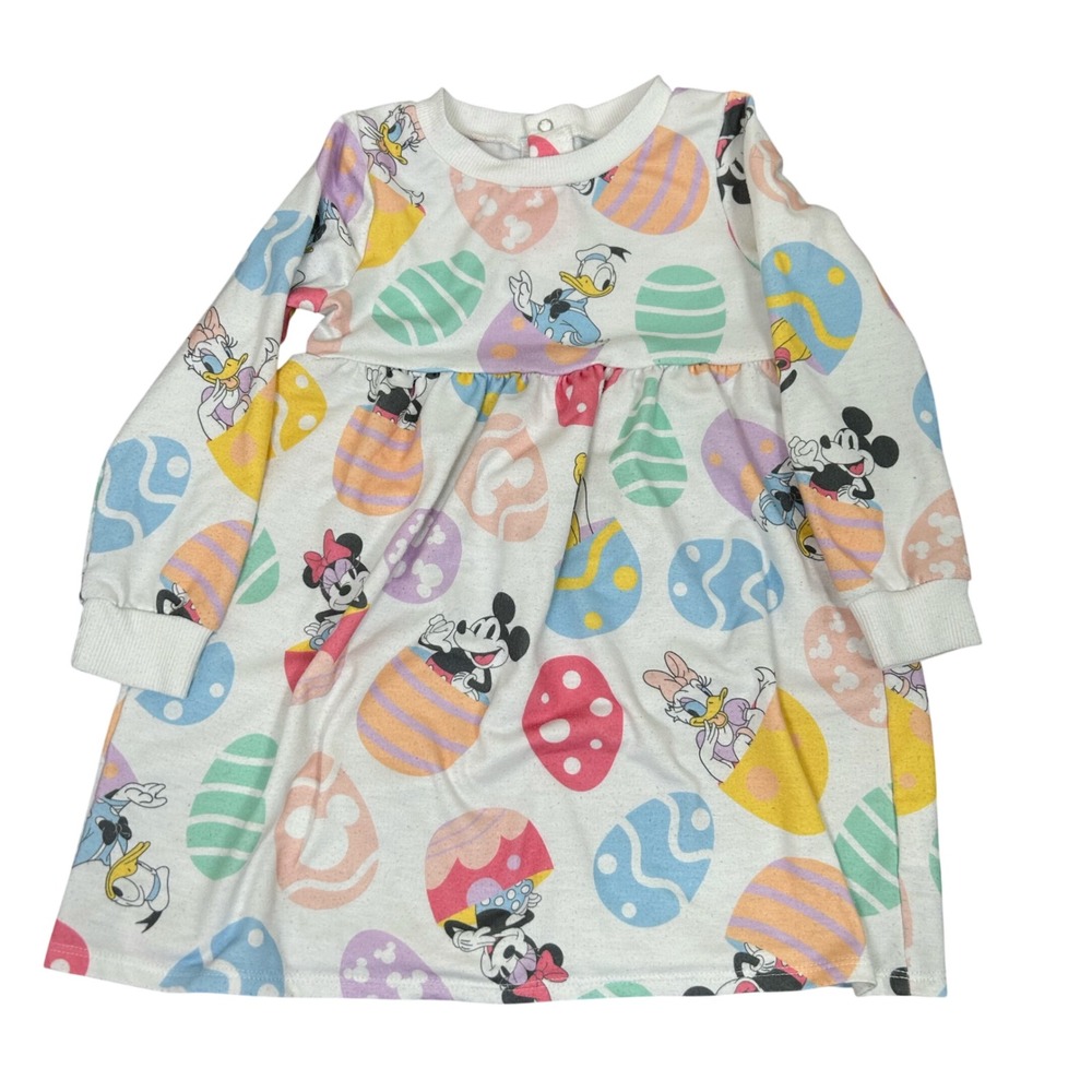Disney Easter Toddler Dress 3T Pastel Egg Print Mickey Minnie Spring Cottagecore